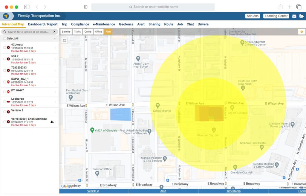 A screenshot of FleetUp fleet management software system