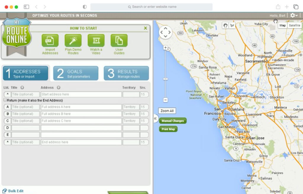 Screenshot from MyRouteOnline Route Optimization Software