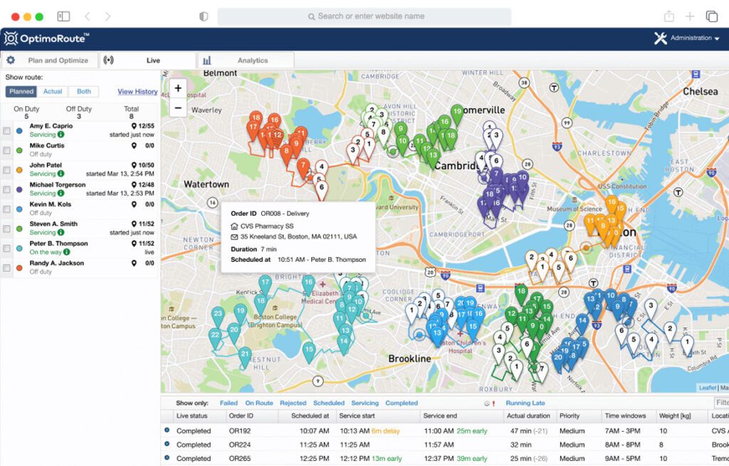 Screenshot from OptimoRoute Route Optimization Software