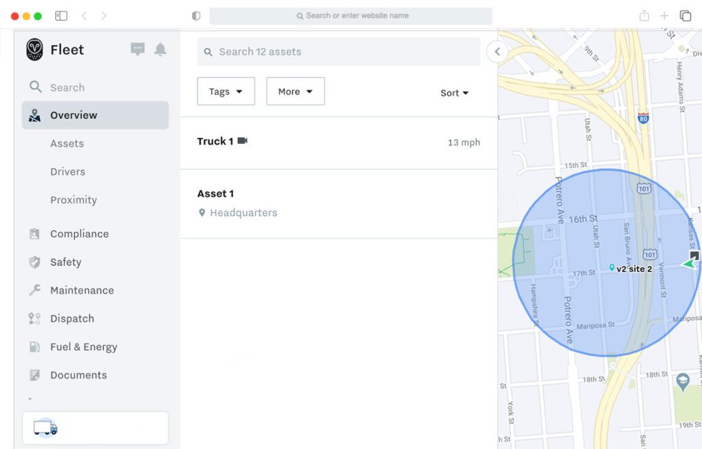 A screenshot of Samsara fleet management software system