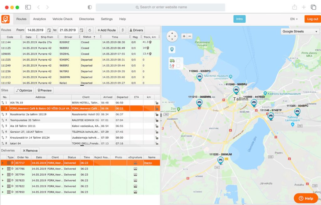 Screenshot from TrackPod Route Optimization Software