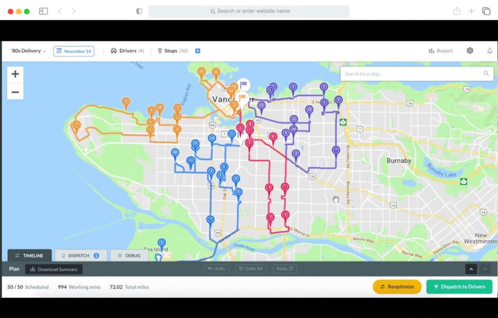 Screenshot from Routific Route Optimization Software