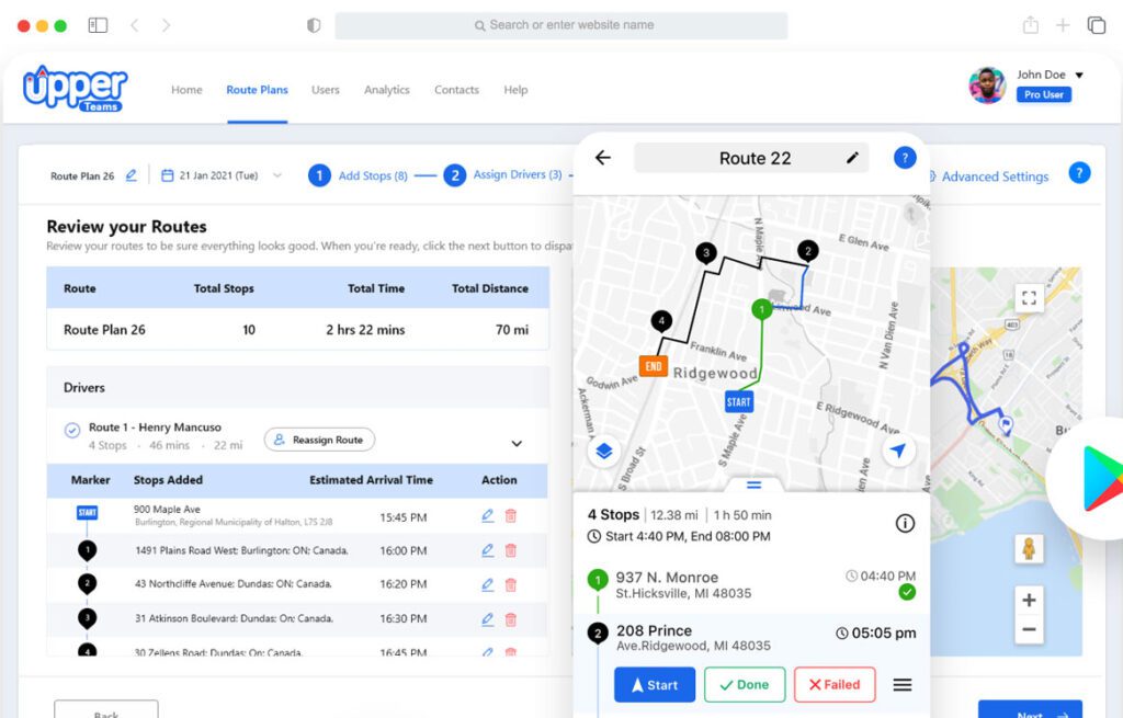 Screenshot from Upper Route Optimization Software