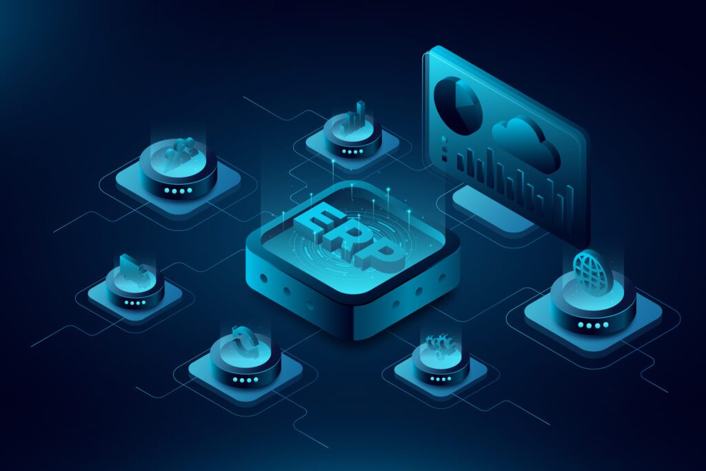 Isometric illustration of an ERP system