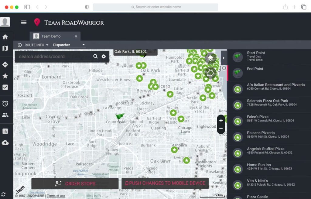 Road Warrior route optimization software